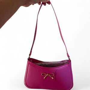 NWOT Hot Pink Mini Shoulder Bag Gold Bow Y2K Coquette Barbiecore Purse